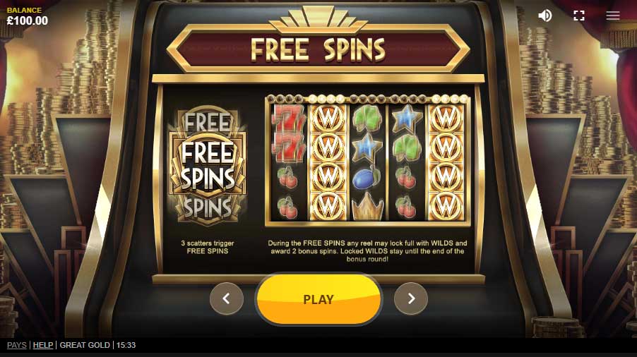 ฟีเจอร์ Free Spin เกมสล็อตตู้สล็อตทองคำ